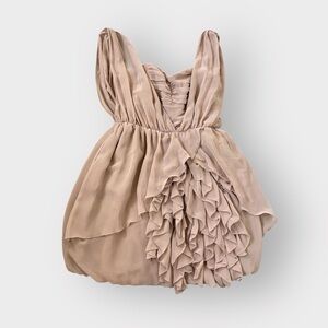 H&M Beige Taupe Bubble Ruffle Chiffon Dress - Elegant Cocktail VTG
